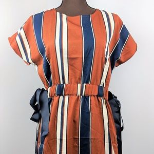 E&M Juniors Jumper Dress Brown/Blue Stripes Size S